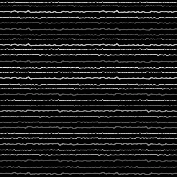 Sömlös textur av horisontella linjer, vektormönster av digitala vågor, vita ränder på svart bakgrund, textur design mall — Stock vektor