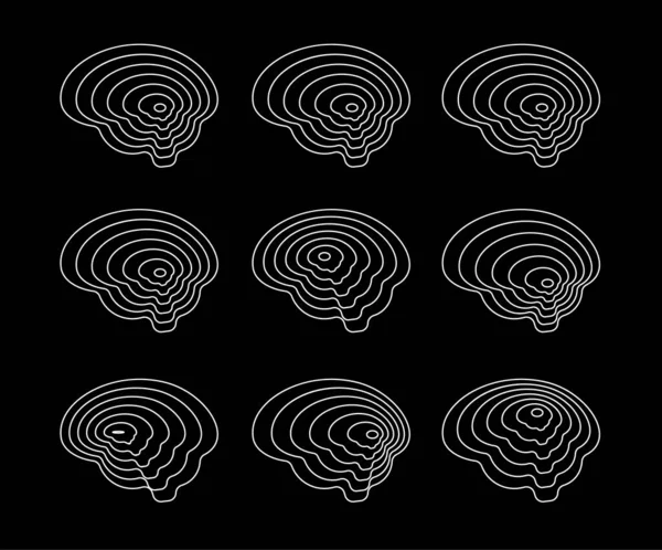 Ensemble de formes de cerveau de contour, cartes topographiques, collection de randonnée abstraite, modèle de logo moderne, illustration vectorielle de vue en haut — Image vectorielle