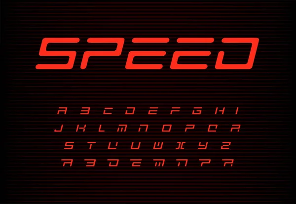 速度文字セット。赤い自動ベクトルアルファベット。自動車の見出しフォント。ダイナミックスタイルABC 、スポーツパワーモノグラムとポスターテンプレート。タイポグラフィデザイン — ストックベクタ