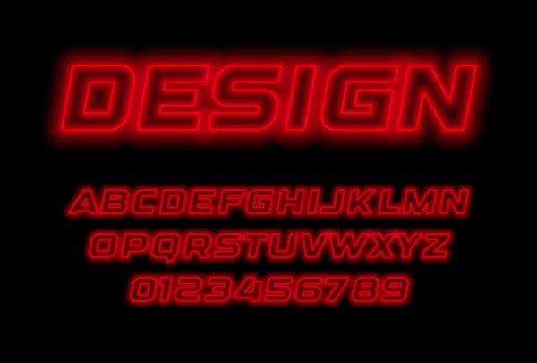 Rotes Neon-Alphabet. Kursive Konturschrift, neonfuturistisches Logo, elegantes Monogramm, digitales Gerät und feuchte Grafik. Minimaler Stil Buchstaben, Vektor Typografie Design — Stockvektor