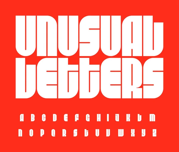 Lettres futuristes. Fonte Bauhaus. Alphabet gras élevé inhabituel. Caractère vectoriel original pour affiches typographiques, annonces, logo, identités, concerts, événements sportifs, packaging, médias numériques, motion graphics — Image vectorielle