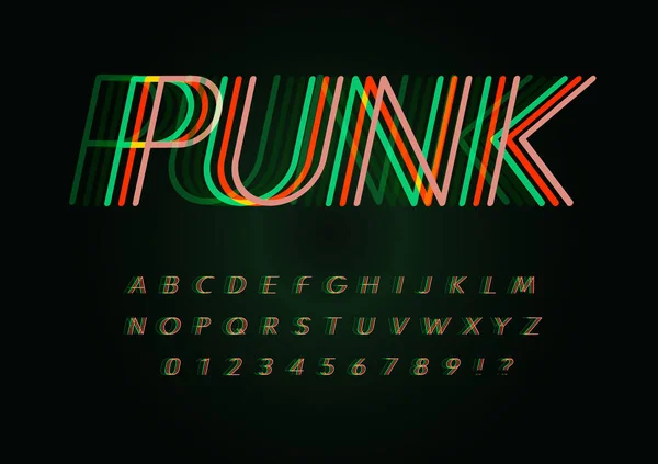Cyber-Punk Buchstaben und Zahlen gesetzt. Overlay Fluoreszenzfarben Linie Stil Alphabet. Original Vektor-Schriftdesigns für LED-Poster, digitale Anzeigen, zukünftiges Logo, Cyber-Identitäten, Cyber-Sportereignisse — Stockvektor