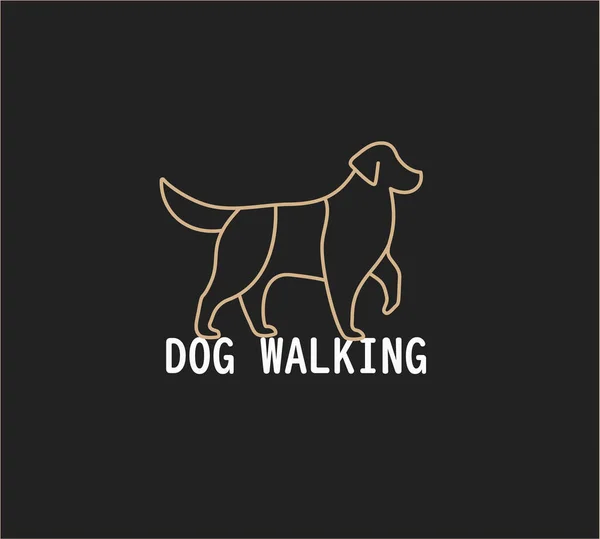 Dog περπάτημα γραμμή έννοια λογότυπο, Golden Retriever γραμμική εικόνα. Μεμονωμένο πρότυπο λογότυπο διάνυσμα για το κατοικίδιο ζώο υπηρεσία περπάτημα σκυλιών. — Διανυσματικό Αρχείο