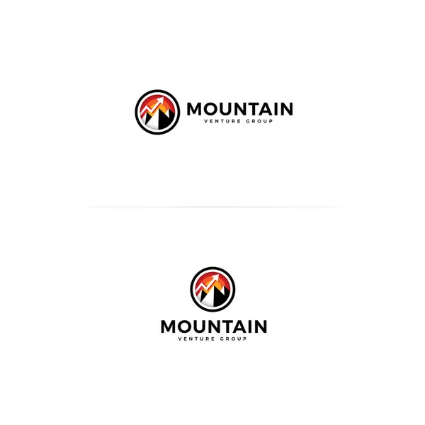 Ορεινή εικόνα. Κύκλος σχήμα με το λογότυπο βουνό έννοια για την ομάδα επιχειρήσεων, σύμβουλος χρηματοδότησης, περιπέτεια και το ταξίδι. Απλή επίπεδη logo.Vector απομονωμένη ιδέα λογότυπου για τις επιχειρήσεις και την εκκίνηση. — Διανυσματικό Αρχείο