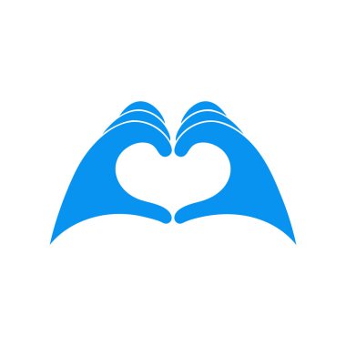 Mavi lateks eldivenli eller kalp sembolü gösteriyor. Eller aşk sembolünü elleriyle gösterir. Tıbbi uzmanlarımızı, doktorlarımızı, eczacılarımızı sevin.