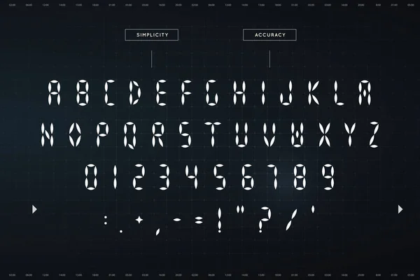 Digitální úžasné symboly nastaveny. Futuristická abeceda. Písmo pro HUD nebo digitální displej. Vektorový typografický design — Stockový vektor