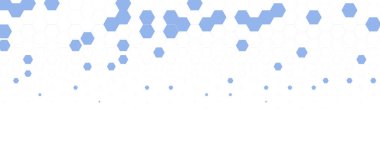 Mavi beyaz alagon bal peteği deseni soluyor geometrik şekil dokusu. Teknoloji, bilim, veri UI tasarımı, cilt bakımı tıbbi ürünü, web pankartı için soyut fütüristik altyapı. Vektör arkaplanı.