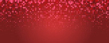 Dağılmış kırmızı kalpler yatay arkaplan. Tutku aşk gradyanı, seks dükkanı geçmişi, yetişkin dokusu, davetiye için romantik zemin, kumaş, tekstil, broşür. Vektör İllüstrasyonu.