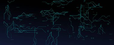 Parlak devre ızgarası ile HUD Arayüz Arkaplanı. Bilim kurgu panelleri, UI gösterge panelleri ve gelecekteki veri sistemleri için ideal. Temiz Teknoloji Planı Bakışı. Vektör İllüstrasyonu