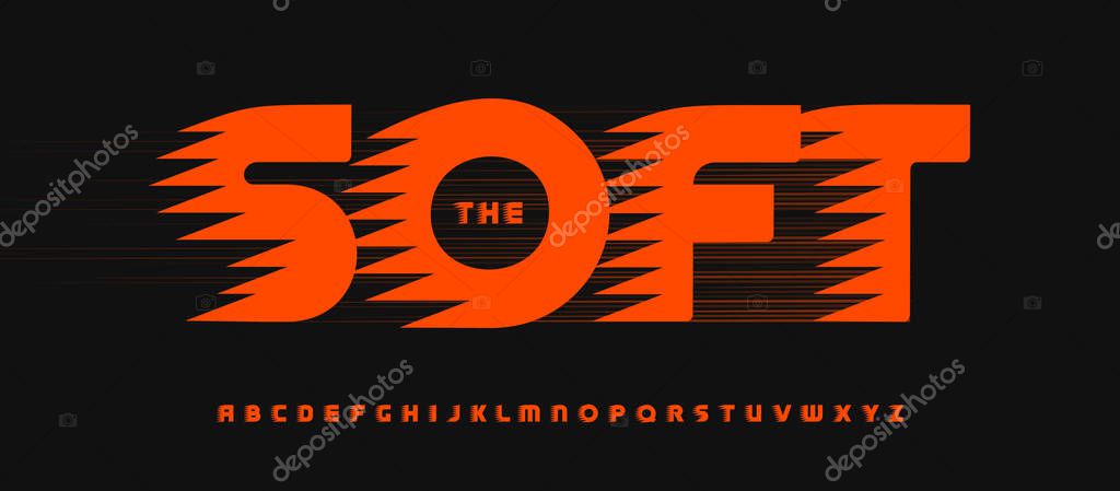 Cyberpunk dynamic alphabet, bold speed letters, fast startup logo, emphasis headline, action futuristic esport typography, modern sci-fi typeface, automotive typographic design style. Vector typeset
