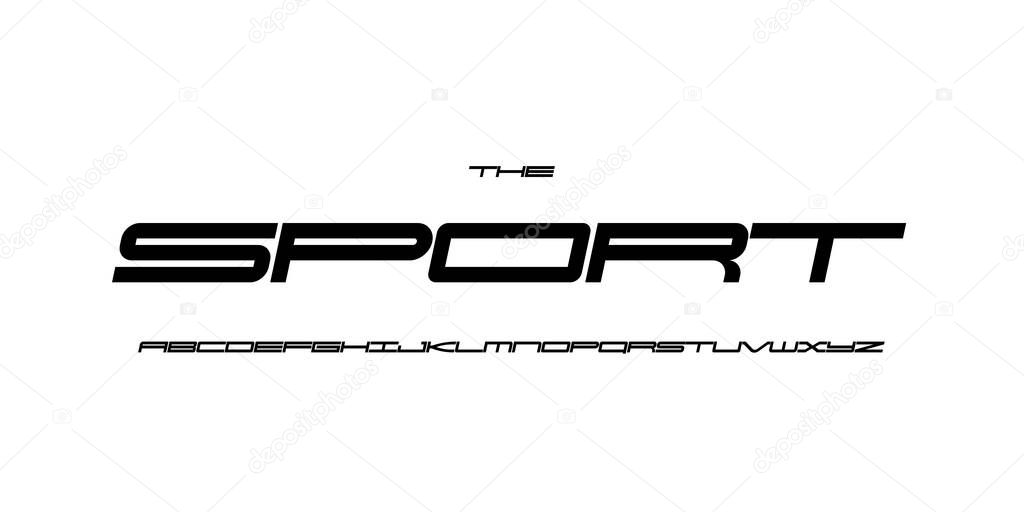 Futuristic sport alphabet, sleek techno letters, wide thin sci-fi font with high-speed flow, aerodynamic rhythm, premium branding, sharp modern typography. Vector typeset