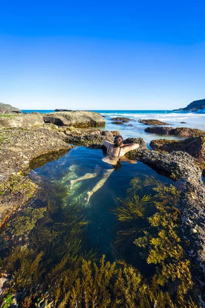 Woman Swin Nature Pool Sydney Sea — Stock Photo, Image