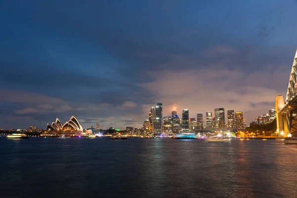 Sydney Ocak Opera Binası Liman Köprüsü Alacakaranlık Zamanı — Stok fotoğraf