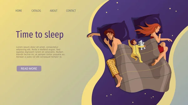 Modèle Conception Page Web Pour Dormir Jeune Famille Sommeil Réparateur — Image vectorielle