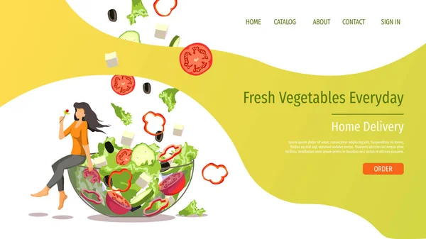 Plantilla Diseño Página Web Para Verduras Frescas Alimentos Orgánicos Productos — Archivo Imágenes Vectoriales