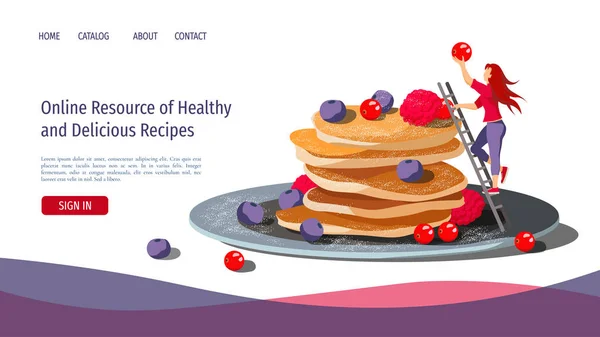 Webseiten Design Vorlage Für Frühstück Gesunde Küche Rezepte Pfannkuchen Und — Stockvektor