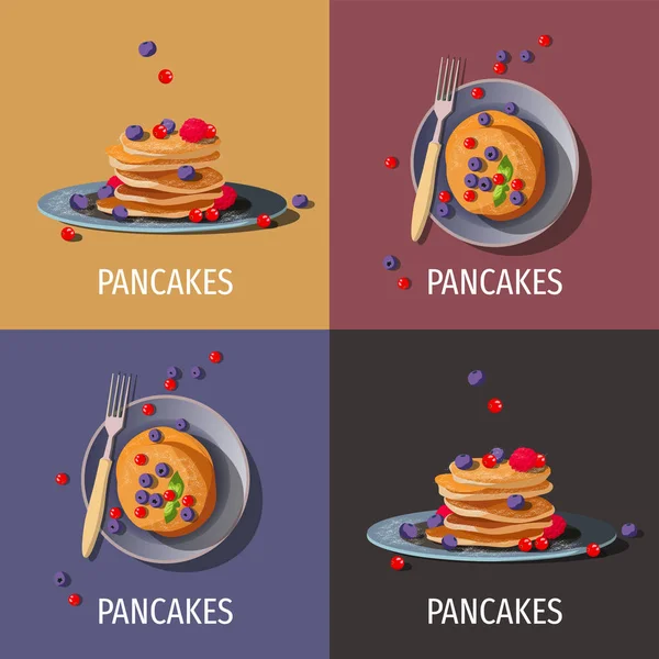 Cooking Poster Design Pancakes Colorful Backgrounds Vector Illustration Flat Style — Stock Vector