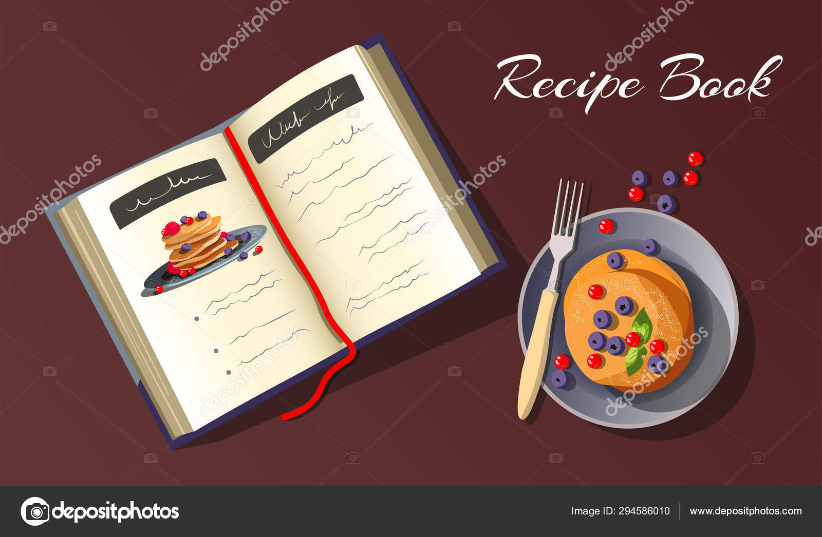 Pancakes Plate Open Recipe Book Vector Illustration Cooking Recipes Poster Stock Vector Image By C Yagudinatatyana
