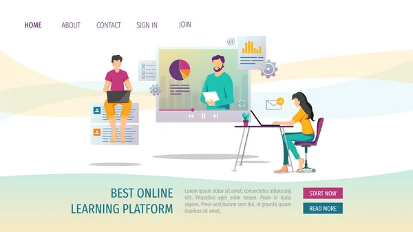 Diseño Página Web Para Capacitación Línea Webinar Learning Proceso Trabajo — Vector de stock