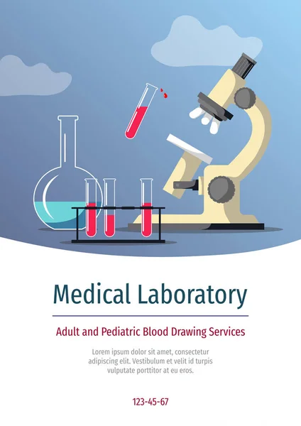 Flyer Banner Poster Brochure Design Microscope Test Tubes Flask Medical — Stock Vector