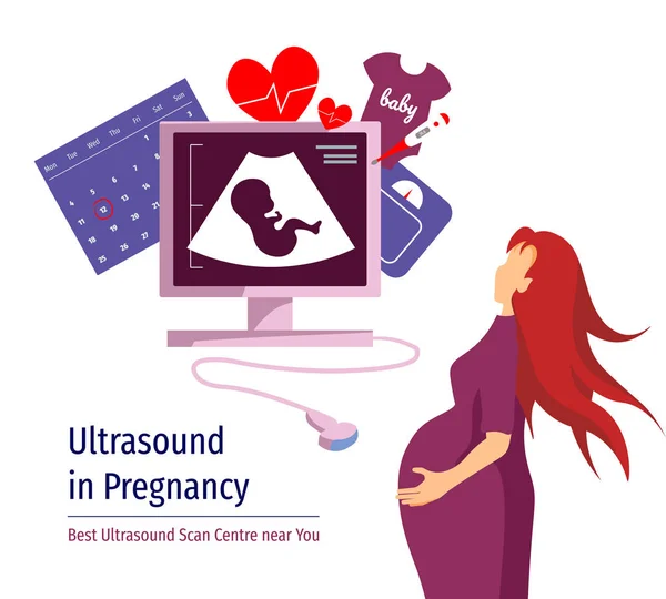 Medical Poster Banner Ultrasound Diagnostic Sonogram Pregnancy Obstetrics Ultrasound Machine — Stock Vector