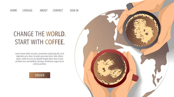 Webpaginaontwerp Sjabloon Voor Koffie Café Bar Koffieshop Commerce Top Zicht — Stockvector