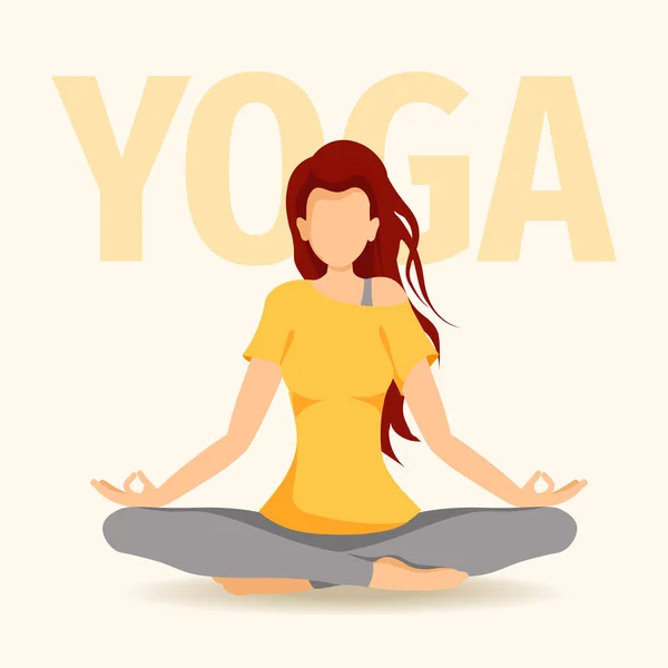 Дизайн Картки Жінкою Сидить Положенні Лотоса Поняття Йоги Медитації Розслабтеся — стоковий вектор