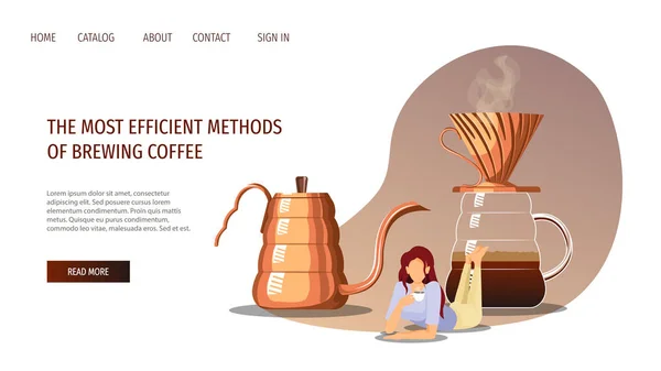 Plantilla Diseño Página Web Para Los Métodos Elaboración Café Cafeteras — Vector de stock