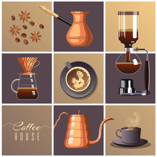 Poster Banner Design Brew Bar Coffee House Pour Turkish Coffee — Stock Vector