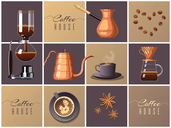 Poster Banner Design Coffee House Brew Bar Pour Turkish Coffee — Stock Vector