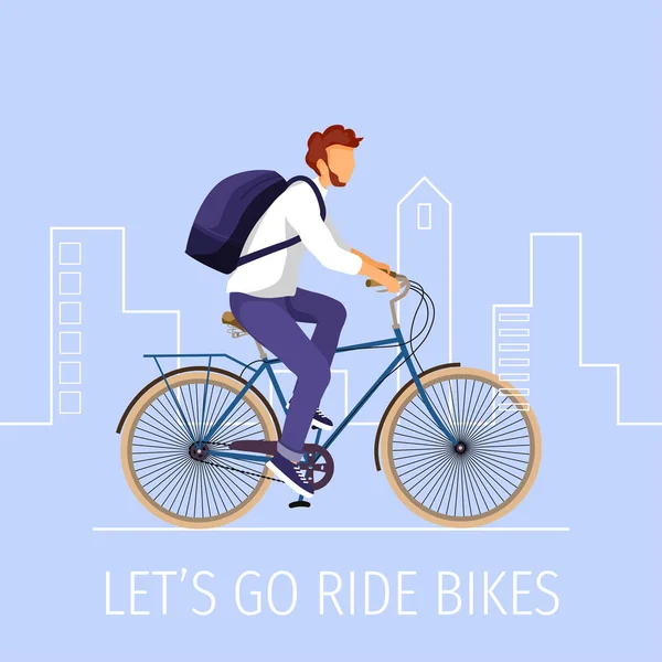 자전거를 파란색 배경에 자전거를 남자와 따옴표를 붙였다 영감과 티셔츠 포스터 — 스톡 벡터