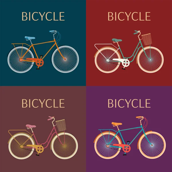 Bisiklet Kelime Bisiklet Ile Renkli Çizimler Kümesi Bisiklet Için Kartlar — Stok Vektör