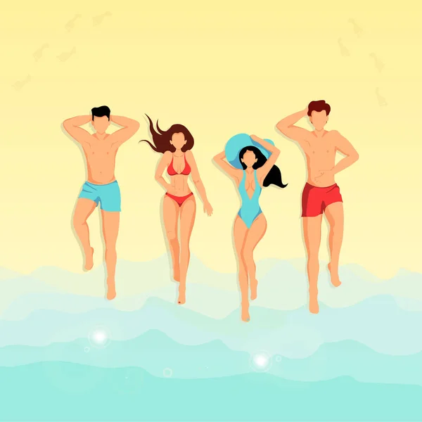 Ilustración Vectorial Verano Con Jóvenes Tomando Sol Playa Puede Ser — Vector de stock