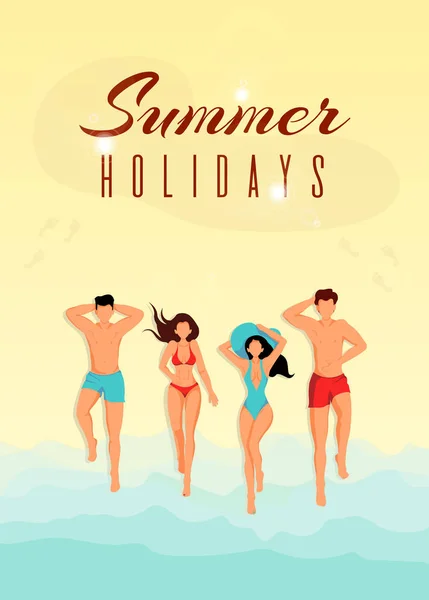 Poster Design Vacanze Estive Vacanze Giovani Che Prendono Sole Sulla — Vettoriale Stock