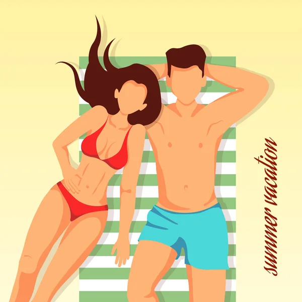 Projeto Cartão Para Férias Verão Casal Jovem Tomando Banho Sol — Vetor de Stock