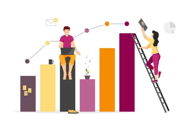 Vector Illustratie Concept Van Data Analyse Statistiek Business Workflow Staafdiagram — Stockvector