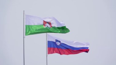 Slovenya ve başkenti Ljubljana'nın yavaş çekim bayrakları sürekli rüzgarda