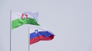 Slovenya ve başkenti Ljubljana'nın bayrakları rüzgarda sallanıyor