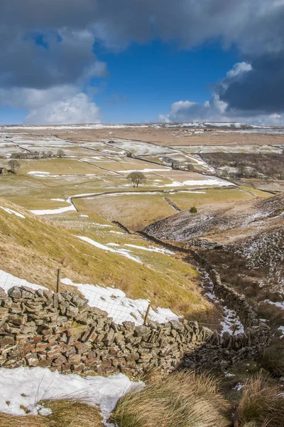 Avvolgente Muro Secco Paesaggio Invernale Dello Yorkshire Occidentale — Foto Stock