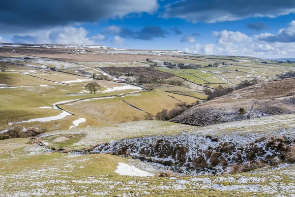Avvolgente Muro Secco Paesaggio Invernale Dello Yorkshire Occidentale — Foto Stock