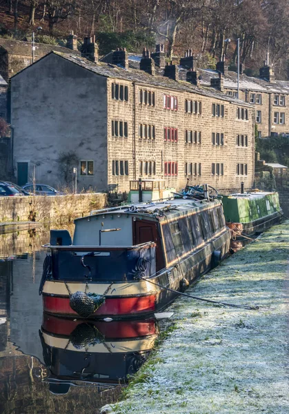 Une Section Canal Rochdale Qui Traverse Pont Hebden Dans Calderdale — Photo