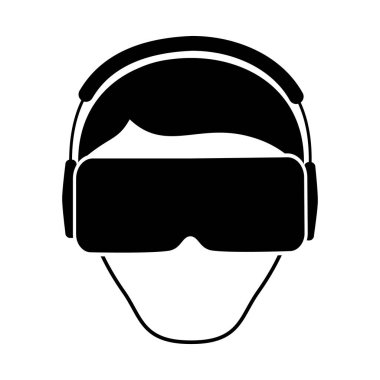 Sanal gerçeklik, düz tasarım, siyah ve whtie vektör illüstrasyon. yalıtılmış arka plan