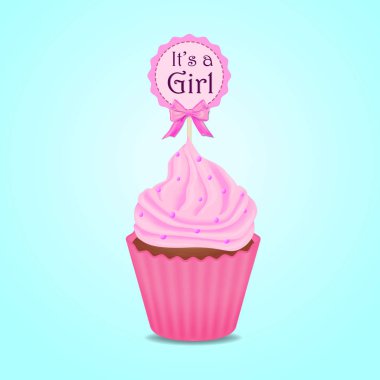 Cupcake, bebek duş davetiyesi, kız, kart vektör