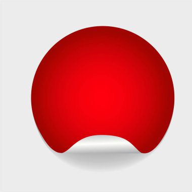 Yuvarlak boş kırmızı yapışkan kağıt etiket bükülmüş kenarı ile alay. Mockup stilinde boş daire yapışkan etiket şablonu. vektör eps10