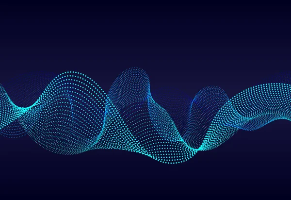 Superficie Partículas Onduladas Abstractas Sobre Fondo Azul Oscuro Onda Sonora — Vector de stock