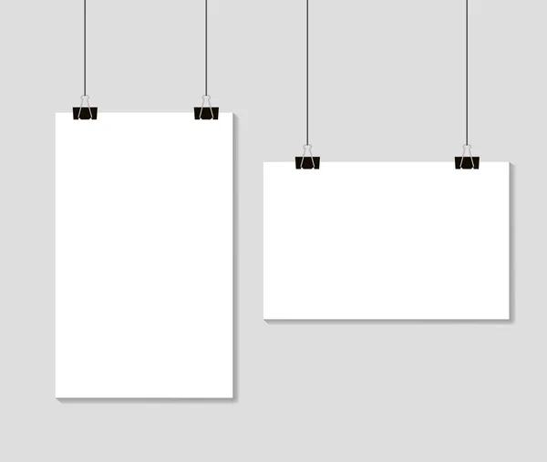 Feuilles Papier Vides Suspendues Des Pinces Reliure Modèle Maquette Format — Image vectorielle