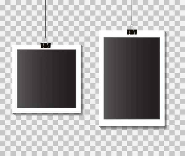 Sada Prázdných Rámečků Fotografií Klipy Černé Bílé Snímky Izolovaném Pozadí — Stockový vektor