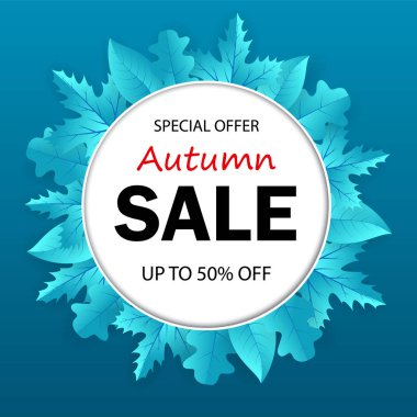 Mevsimsel sonbahar yaprakları ile sonbahar satış Banner. Sonbahar satış etiketi. Satış promosyon malzemesi. Afiş, afiş, bülten, pankart, broşür, sunum, web sitesi için tasarım. vektör eps 10