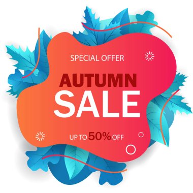 Web sitesi için satılık Banner. Sonbahar satış soyut geometrik arka plan. Sıvı şekilli promosyon malzemesi satışı. Afiş, afiş, pankart, broşür, el ilanı, web sitesi için tasarım. vektör illüstrasyon eps 10