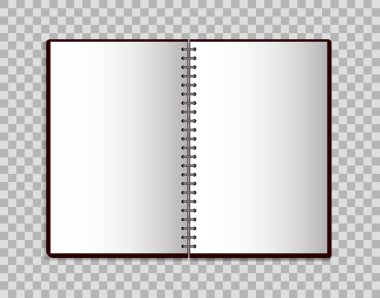 Mockup tarzında gerçekçi dizüstü bilgisayar. Spiralli boş not defterini açın. Yalıtılmış arka planda boş not defteri şablonu. vektör eps10